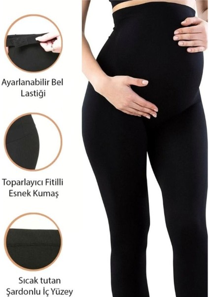 Kadın Hafif Korseli Kalın Kışlık Siyah Bel Ayarlı Yumuşacık Toparlayıcı Fitilli Hamile Tayt Pantolon