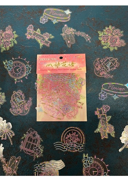 20 Adet 3D Kristal Işıltılı Inci Serisi Pembe Paket Sticker Seti / Etiket / Çıkartma / Su Geçirmez fiyatları