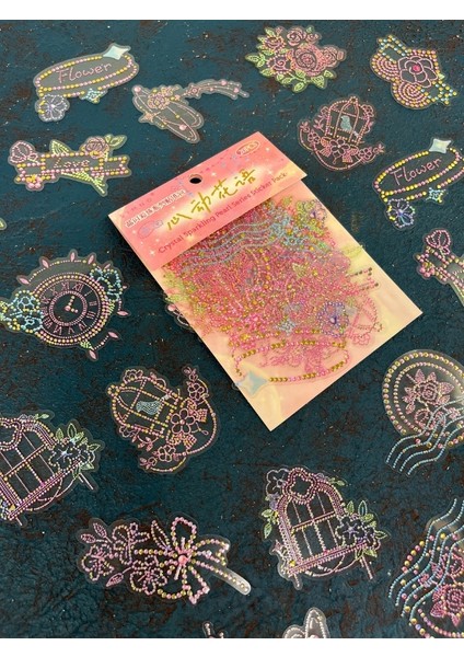 20 Adet 3D Kristal Işıltılı Inci Serisi Pembe Paket Sticker Seti / Etiket / Çıkartma / Su Geçirmez modelleri