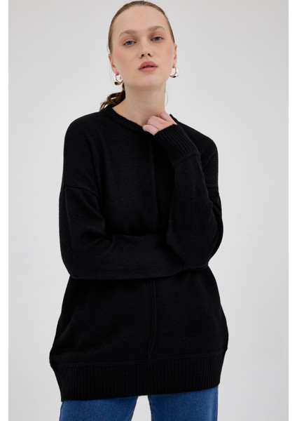 Siyah Oversize Bisiklet Yaka Kadın Kazak 2345 fiyatları