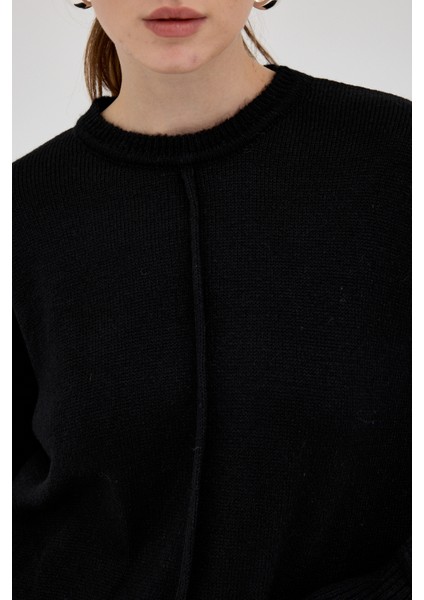 Siyah Oversize Bisiklet Yaka Kadın Kazak 2345 fırsatları