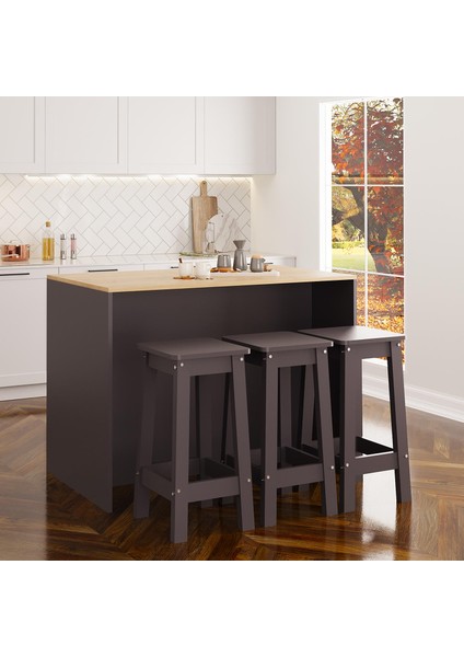 Vino G5123 3ADET Antrasit Tabure Mutfak Ada Sepet Antrast Şaraplık Oturmlı Depolamalı Çokamaçlı Masa