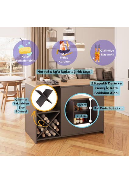 Vino G5123 3ADET Antrasit Tabure Mutfak Ada Sepet Antrast Şaraplık Oturmlı Depolamalı Çokamaçlı Masa fiyatları