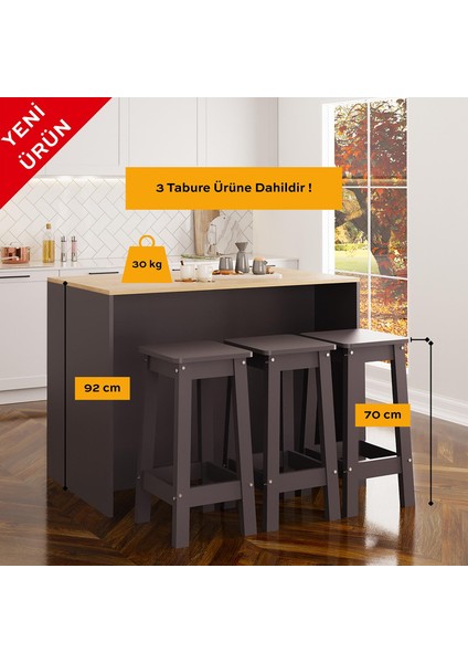 Vino G5123 3ADET Antrasit Tabure Mutfak Ada Sepet Antrast Şaraplık Oturmlı Depolamalı Çokamaçlı Masa fırsatları