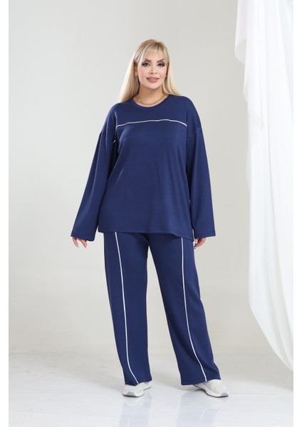 Kadın Büyük Beden Oysho Tarzı Modal Kumaş Uzun Kollu Biyeli Rahat Günlük Takım