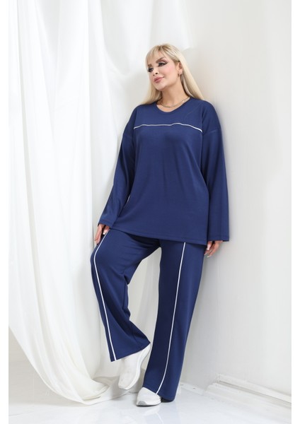 Kadın Büyük Beden Oysho Tarzı Modal Kumaş Uzun Kollu Biyeli Rahat Günlük Takım