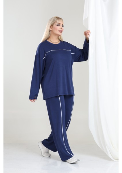 Kadın Büyük Beden Oysho Tarzı Modal Kumaş Uzun Kollu Biyeli Rahat Günlük Takım