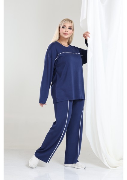 Kadın Büyük Beden Oysho Tarzı Modal Kumaş Uzun Kollu Biyeli Rahat Günlük Takım