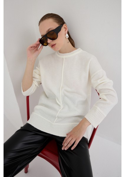 Natural Oversize Bisiklet Yaka Kadın Kazak 2345