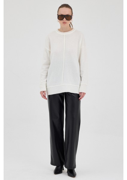 Natural Oversize Bisiklet Yaka Kadın Kazak 2345 modelleri