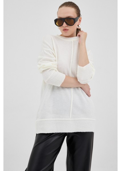 Natural Oversize Bisiklet Yaka Kadın Kazak 2345