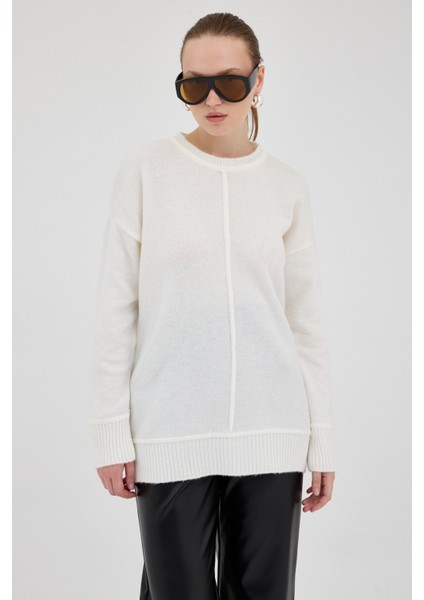 Natural Oversize Bisiklet Yaka Kadın Kazak 2345