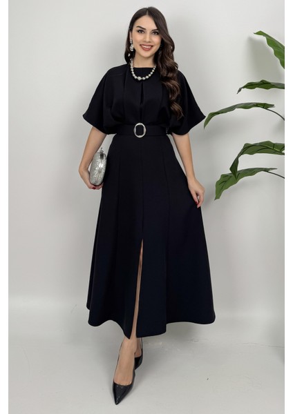 Alora Kadın Kemer Detaylı Şık Siyah Elbise – Özel Günler Için Zarafet