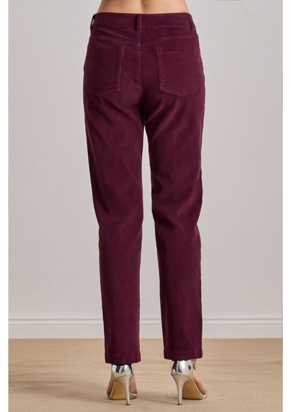 Günlük Giyim Bordo Kadife Pantolon