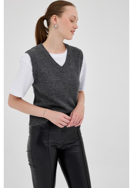 Antrasit Oversize V Yaka Kadın Süveter 2292 fiyatları