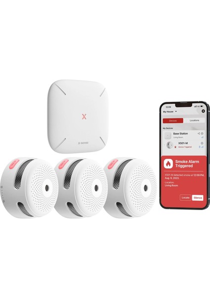 X-Sense Akıllı Duman Dedektörü (3x XS01-M + SBS50), SBS50 Baz Istasyonu Ile, Wi-Fi Duman Alarmı, X-Sense Ev Güvenlik Uygulaması ile Uyumlu, Kablosuz Bağlantılı Mini Yangın Alarmı, Model FS31