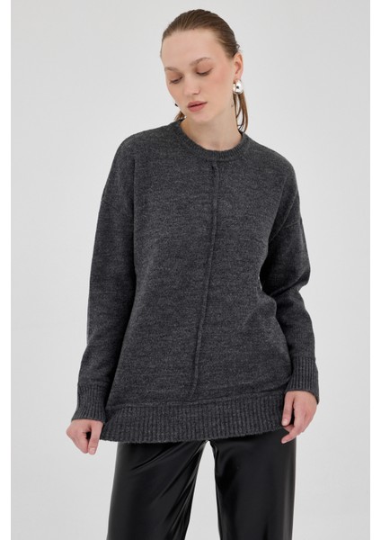 Antrasit Oversize Bisiklet Yaka Kadın Kazak 2345 fiyatları