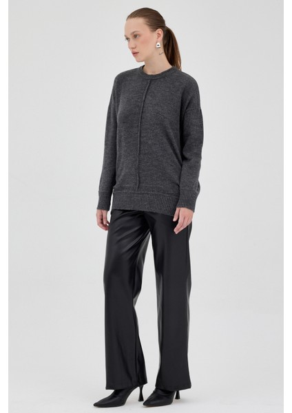 Antrasit Oversize Bisiklet Yaka Kadın Kazak 2345 modelleri