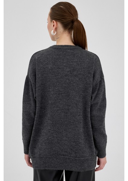 Antrasit Oversize Bisiklet Yaka Kadın Kazak 2345 indirimleri