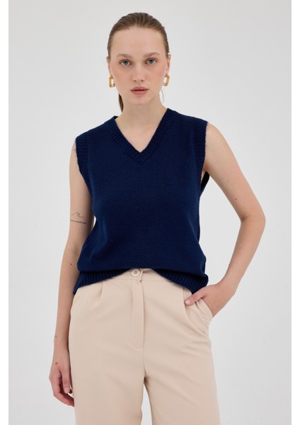 Laci Oversize V Yaka Kadın Süveter 2292