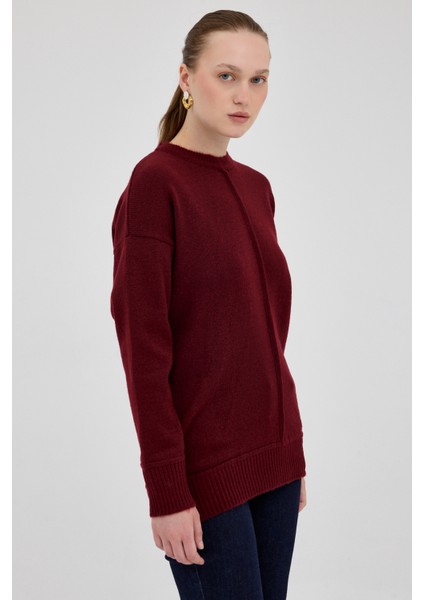 Bordo Oversize Bisiklet Yaka Kadın Kazak 2345 fiyatları