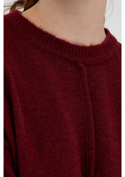 Bordo Oversize Bisiklet Yaka Kadın Kazak 2345 fırsatları