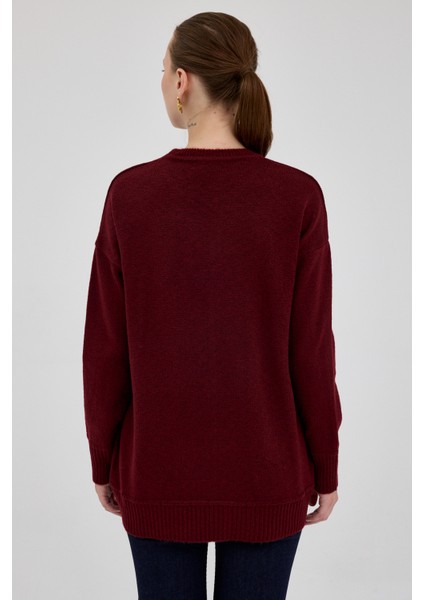 Bordo Oversize Bisiklet Yaka Kadın Kazak 2345 indirimleri