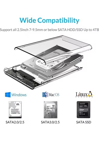 2.5” Hdd/ssd Şeffaf Harici Disk Kutusu – USB 3.0, Sata 3.0, 5gbps Hızlı Aktarım, LED Göstergeli, Tak-Çalıştır, 7–9.5mm Disk Uyumluluğu, Windows ve Mac Destekli | ZR1073 fiyatları