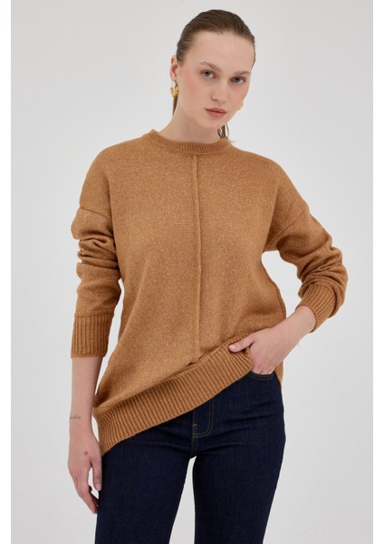 Taba Oversize Bisiklet Yaka Kadın Kazak 2345