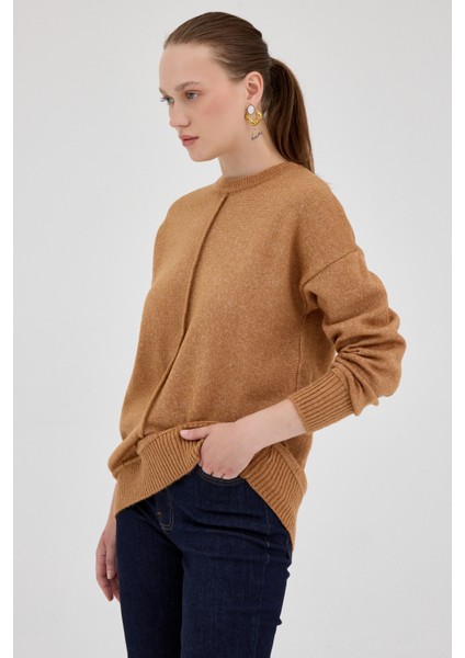 Taba Oversize Bisiklet Yaka Kadın Kazak 2345