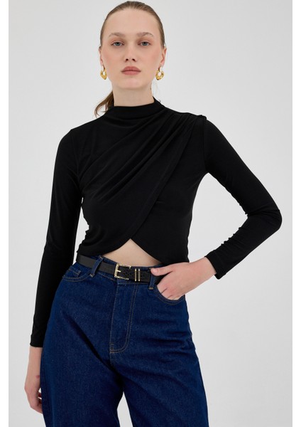 Siyah Drapeli Yüksek Yaka Uzun Kollu Bluz 2379 fiyatları