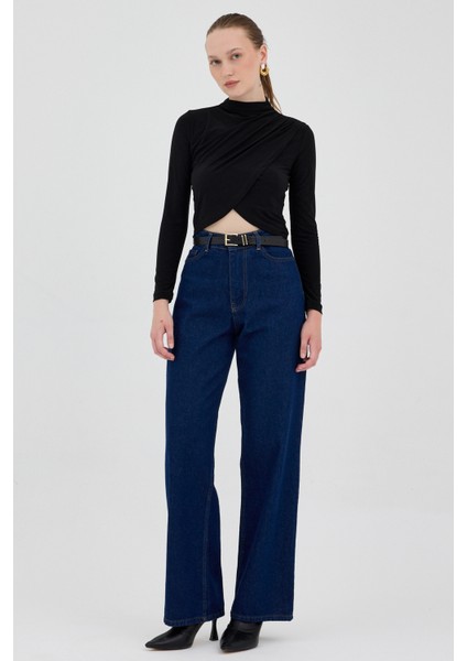 Siyah Drapeli Yüksek Yaka Uzun Kollu Bluz 2379 modelleri