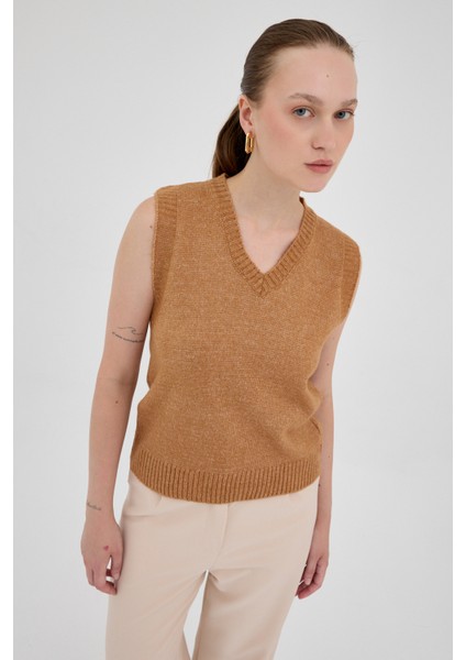 Taba Oversize V Yaka Kadın Süveter 2292