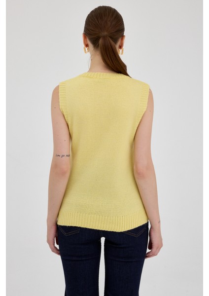 Sarı Oversize V Yaka Kadın Süveter 2292 indirimleri