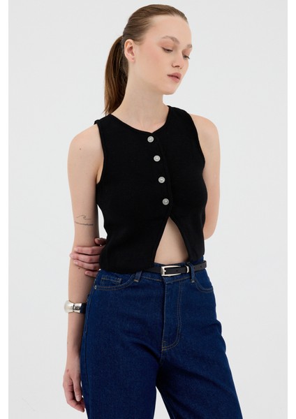 Siyah Düğmeli Triko Kadın Yelek 2275 fiyatları