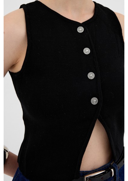Siyah Düğmeli Triko Kadın Yelek 2275 fırsatları