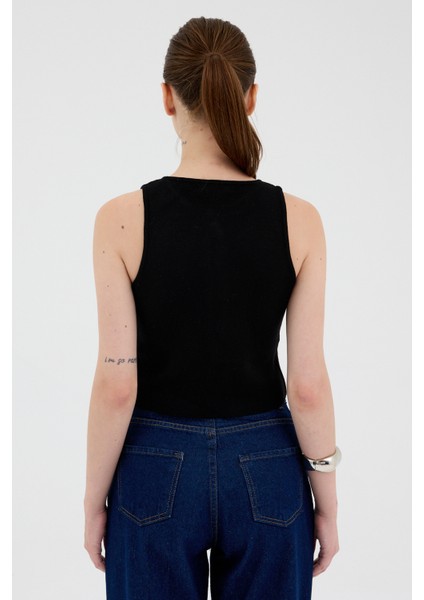 Siyah Düğmeli Triko Kadın Yelek 2275 indirimleri