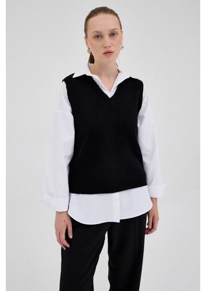 Siyah Oversize V Yaka Kadın Süveter 2292 fiyatları