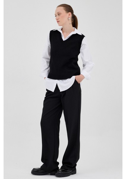 Siyah Oversize V Yaka Kadın Süveter 2292 modelleri