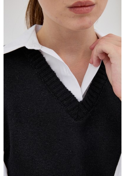 Siyah Oversize V Yaka Kadın Süveter 2292 fırsatları