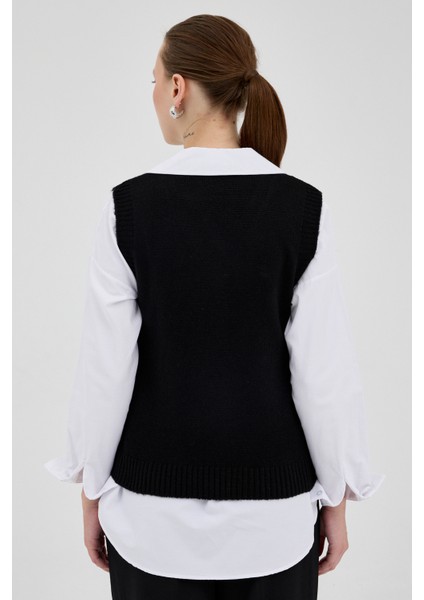 Siyah Oversize V Yaka Kadın Süveter 2292 indirimleri