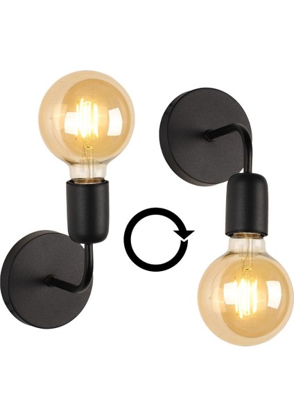 Mosso Endüstriyel Tarz Aşağı Işık Yönlü, E27 Duy Tipi, 2'li Siyah Metal Gövdeli Dekoratif Duvar Apliği fiyatları