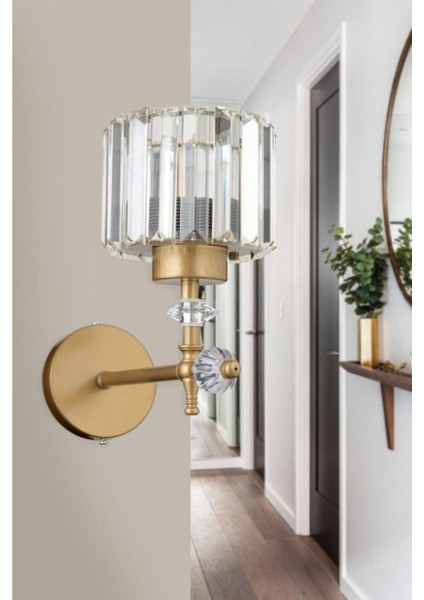 Tekli Kristal Taşlı Klasik Eskitme Aplik, Yukarı Işık Yönlü, E27 Duy, Metal Gövde, Türkiye Üretimi indirimleri