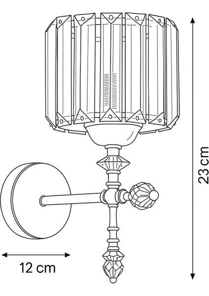 Tekli Kristal Taşlı Klasik Eskitme Aplik, Yukarı Işık Yönlü, E27 Duy, Metal Gövde, Türkiye Üretimi