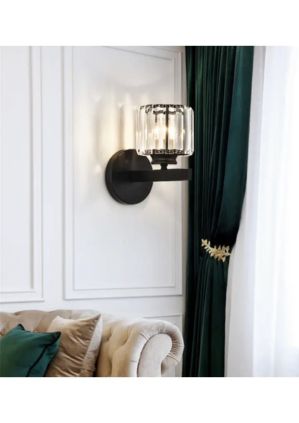 Modern Luxury Pilli Kristal Taşlı LED Duvar Apliği – Mat Siyah Gövde, Tak Çalıştır, Şık Dekoratif Aydınlatma fırsatları