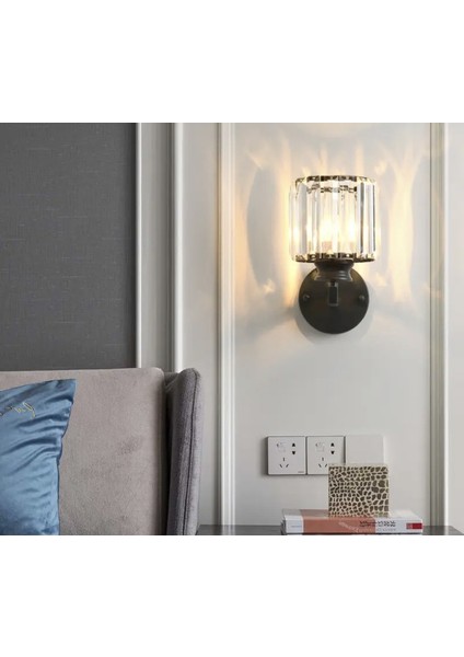 Modern Luxury Pilli Kristal Taşlı LED Duvar Apliği – Mat Siyah Gövde, Tak Çalıştır, Şık Dekoratif Aydınlatma indirimleri