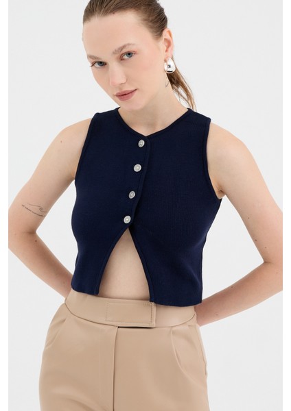 Laci Düğmeli Triko Kadın Yelek 2275