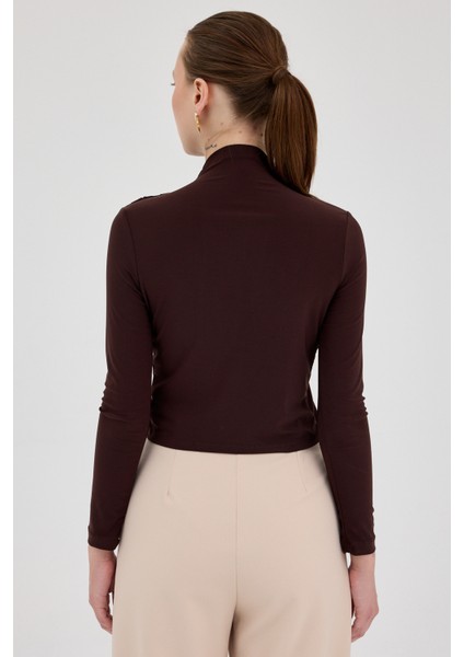 Acı Kahve Drapeli Yüksek Yaka Uzun Kollu Bluz 2379 indirimleri