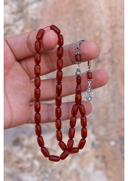 Hareli Kahverengi Kapsül Kesim Ivme Gümüş Püsküllü Sıkma Kehribar Tesbih 201024521 modelleri