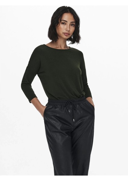 15157920 Genis Yaka Dirsek Kol Kadın Body - Haki modelleri